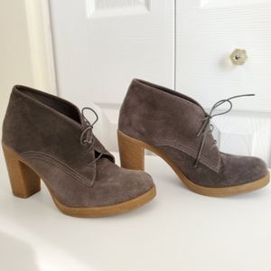 Bata Gray Suede Lace Up High Heeled Chukka Booties